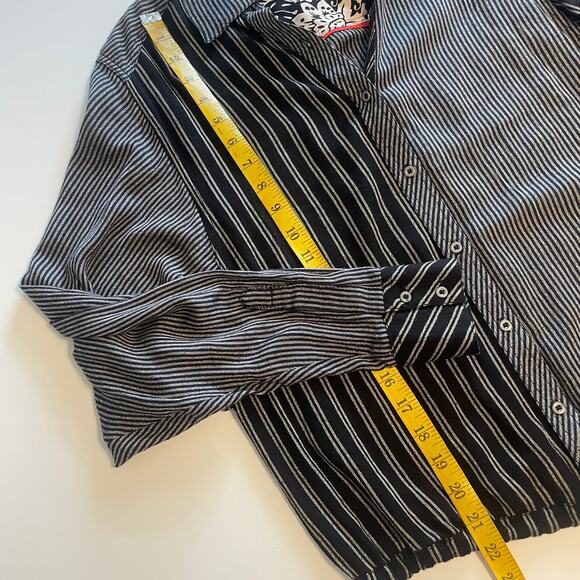 Free People Mixed Stripe Button Top Womens Small Black & Grau Tie Hem Patchwork - Picture 8 of 8